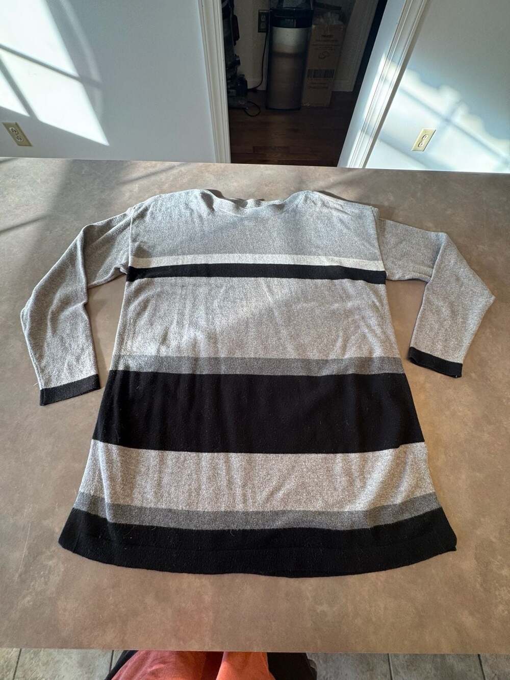 Gray Black Striped Long Sleeve Cotton Blend Casual Sweater